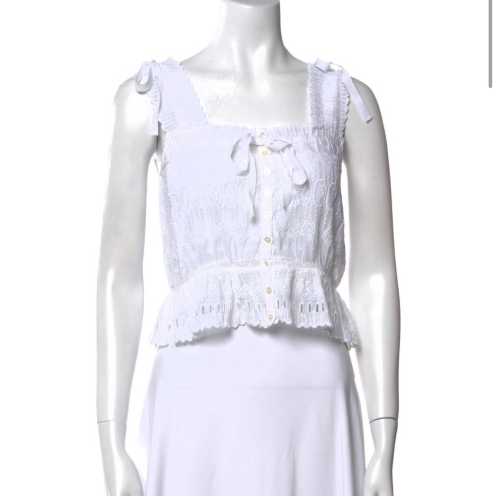 Doen White Eyelet Tie-Shoulder Tank